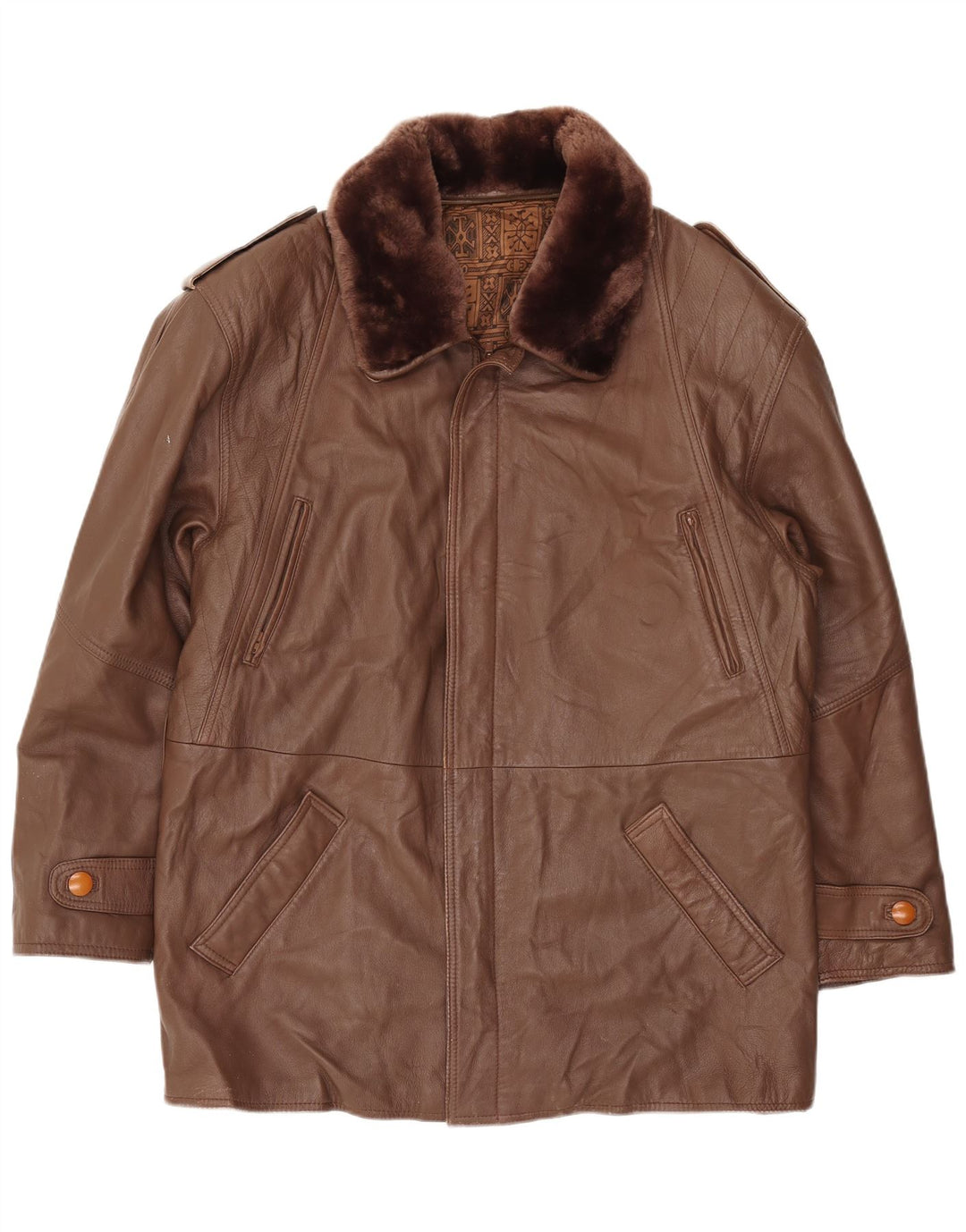 Giacca in pelle vintage da uomo IT 52 XL in pelle marrone