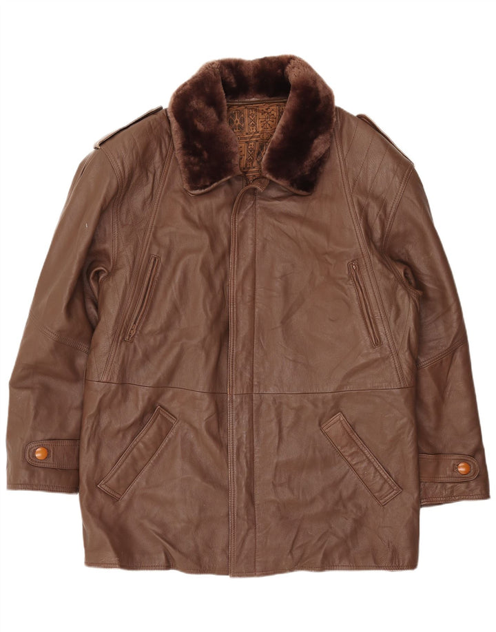 Giacca in pelle vintage da uomo IT 52 XL in pelle marrone