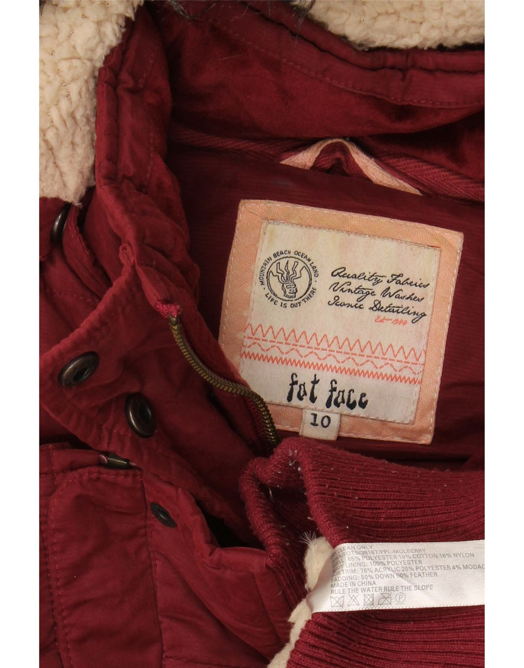 FAT FACE Gilet imbottito oversize con cappuccio da donna UK 10 piccolo poliestere marrone