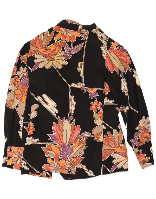 Pancaldi & B Camicia da donna camicetta UK 10 Small Black Floral Retro
