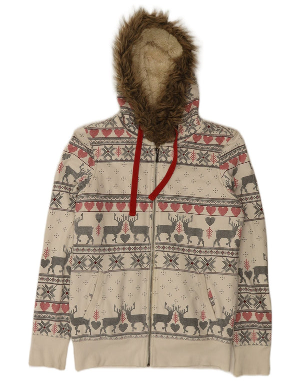 Maglione con cappuccio e zip da donna Marks & Spencer UK 10 Small Off White Fair Isle