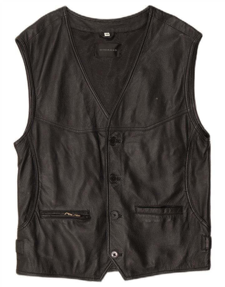 Gilet in pelle da uomo vintage IT 48 piccolo nero