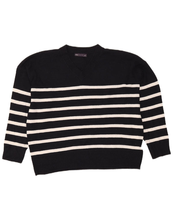 Maglione da donna Marks & Spencer con scollo a V UK 16 grandi righe nere
