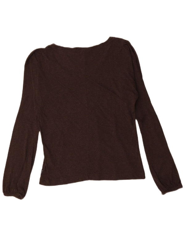 Armani Jeans Top grafico da donna manica lunga UK 16 grande cotone marrone