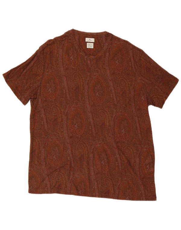 ETRO Mens T-Shirt Top Large Brown Paisley Lyocell