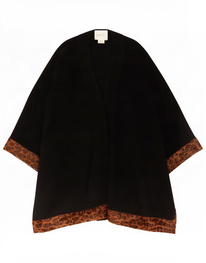 Cappotto a mantella vintage da donna IT 42 medio nero in lana con stampa animalier