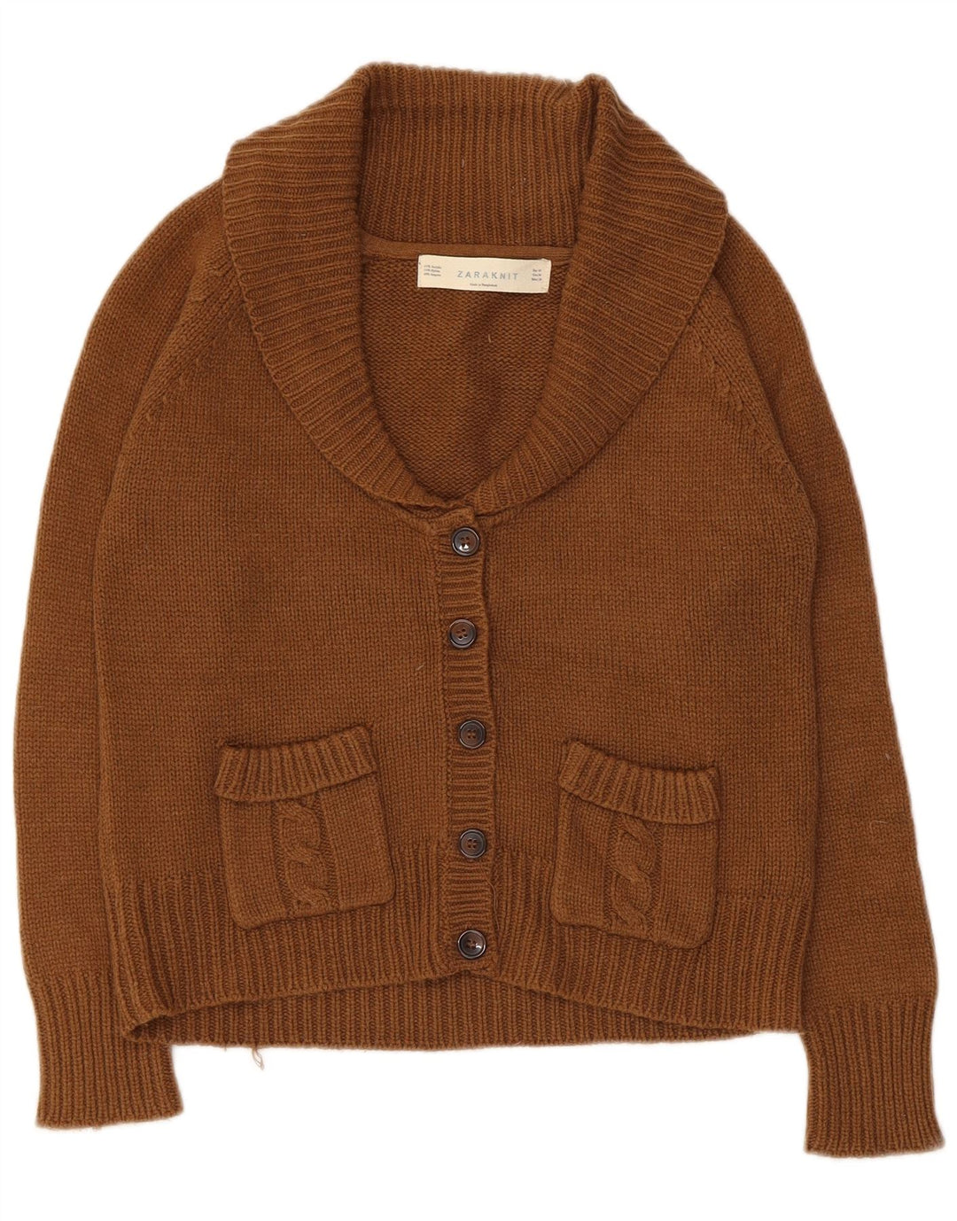 Maglione cardigan corto da donna Zara UK 12 Acrilico marrone medio