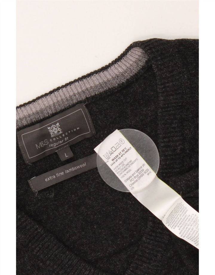 Maglione da uomo Marks & Spencer vestibilità regolare con scollo a V, grande lana nera