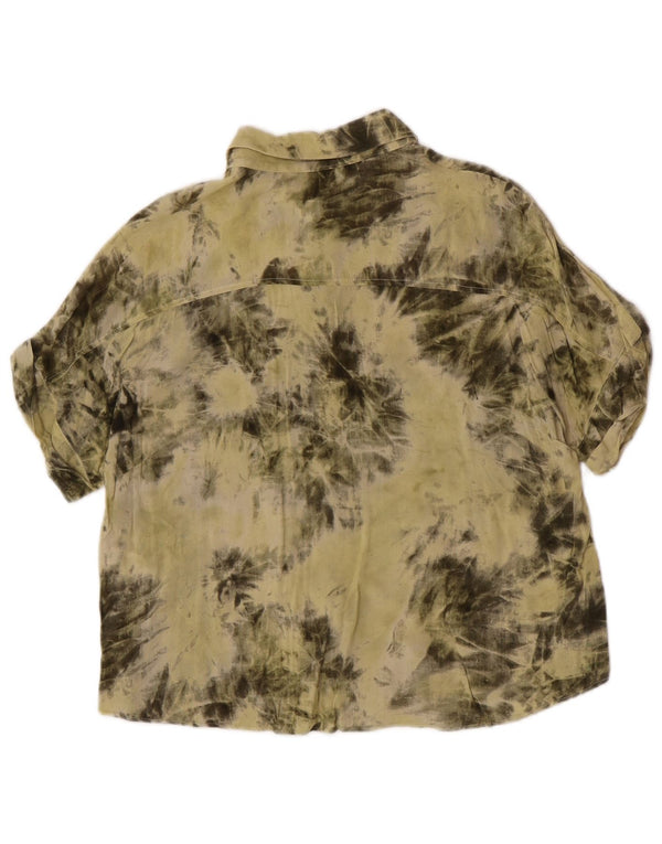 Camicia Zara da donna a maniche corte camicetta UK 14 viscosa tie dye color kaki medio