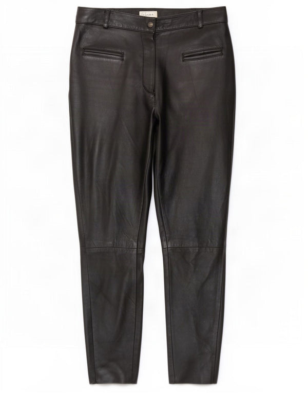 Pantaloni in pelle slim da donna Sasha UK 12 medi W30 L26 neri