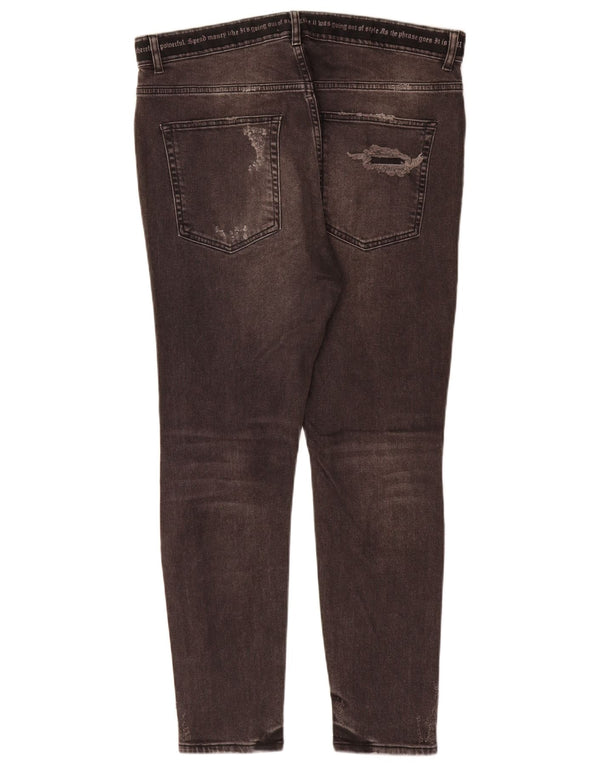 Zara Mens Distressed Graphic Skinny Jeans EU 46 XL W36 L28 Grey Cotton
