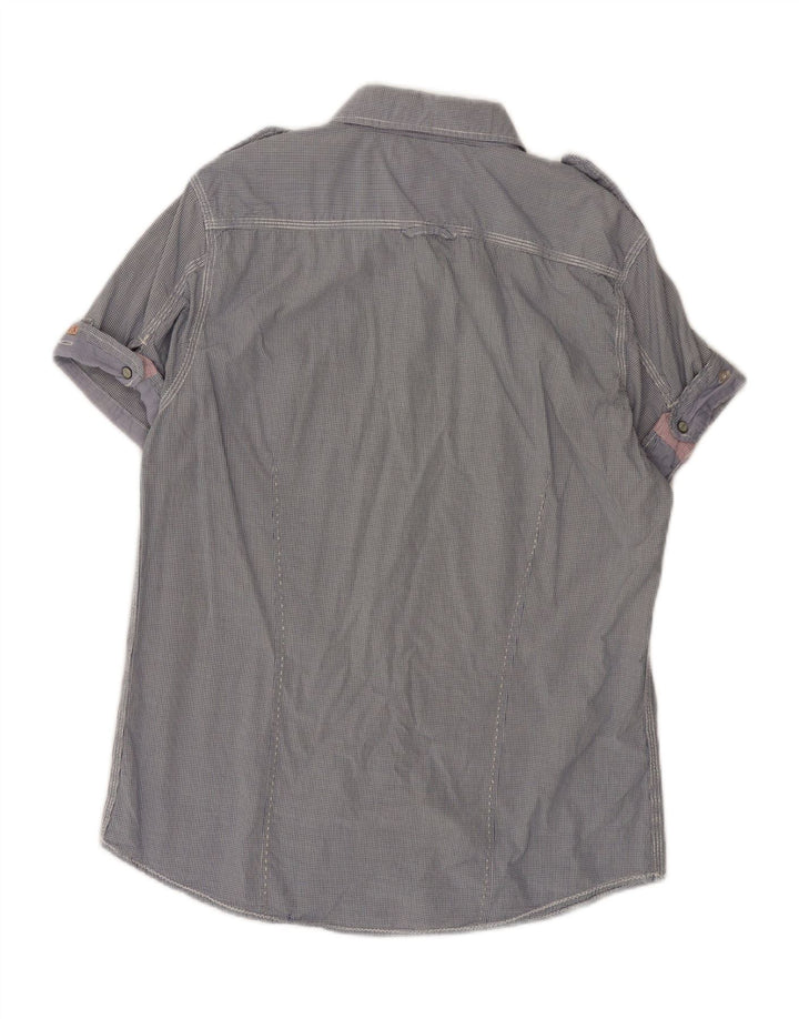 SCOTCH & SODA Camicia militare a maniche corte da uomo grande in cotone a quadretti blu