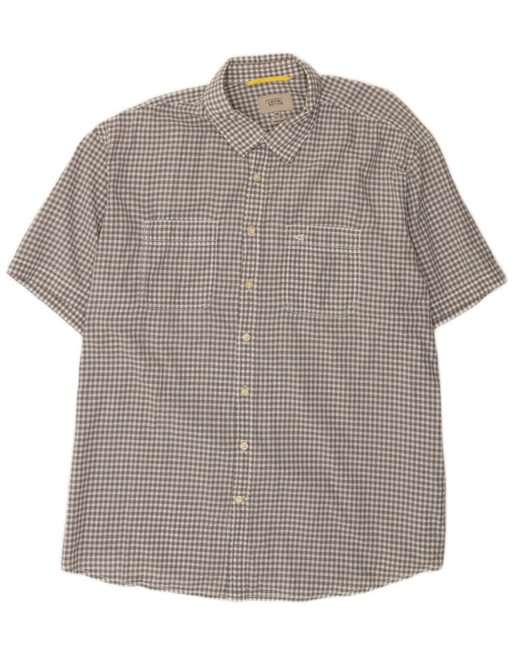 Camicia da uomo a maniche corte con vestibilità regolare Camel Active 2XL in cotone a quadretti grigio