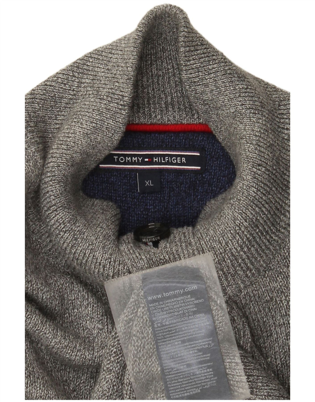Tommy Hilfiger Maglione da uomo con collo abbottonato XL in cotone chiazzato grigio