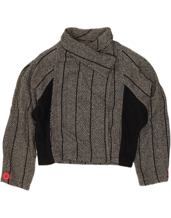 Giacca blazer a pipistrello corta da donna vintage US 1 XS lana a spina di pesce nera