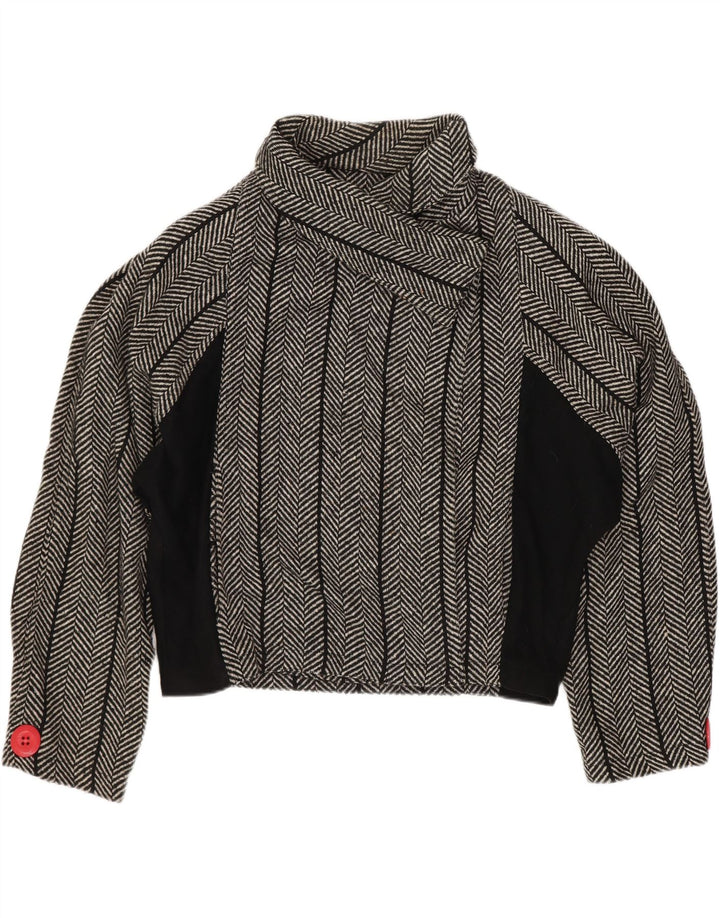 Giacca blazer a pipistrello corta da donna vintage US 1 XS lana a spina di pesce nera