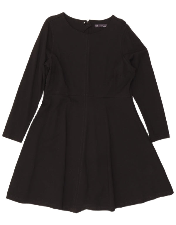 Abito a trapezio a maniche lunghe da donna Marks & Spencer UK 18 XL viscosa nera