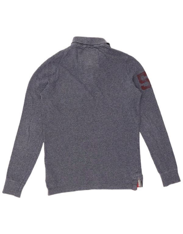 Polo da uomo a maniche lunghe con grafica SUPERDRY piccola in cotone blu navy