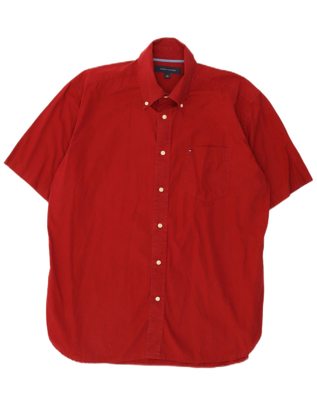 Tommy Hilfiger Camicia a maniche corte da uomo in cotone rosso medio classico