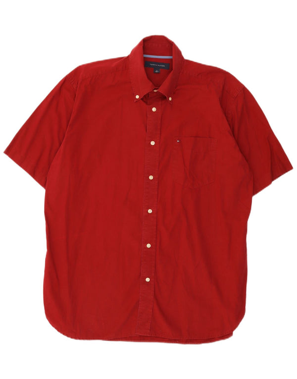Tommy Hilfiger Camicia a maniche corte da uomo in cotone rosso medio classico
