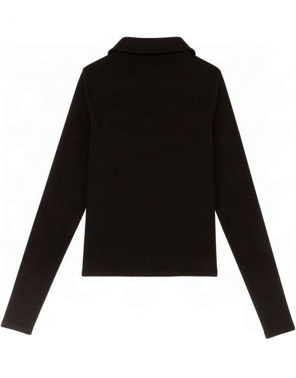 Polo corta a maniche lunghe da donna Zara UK 8 piccola poliestere nero