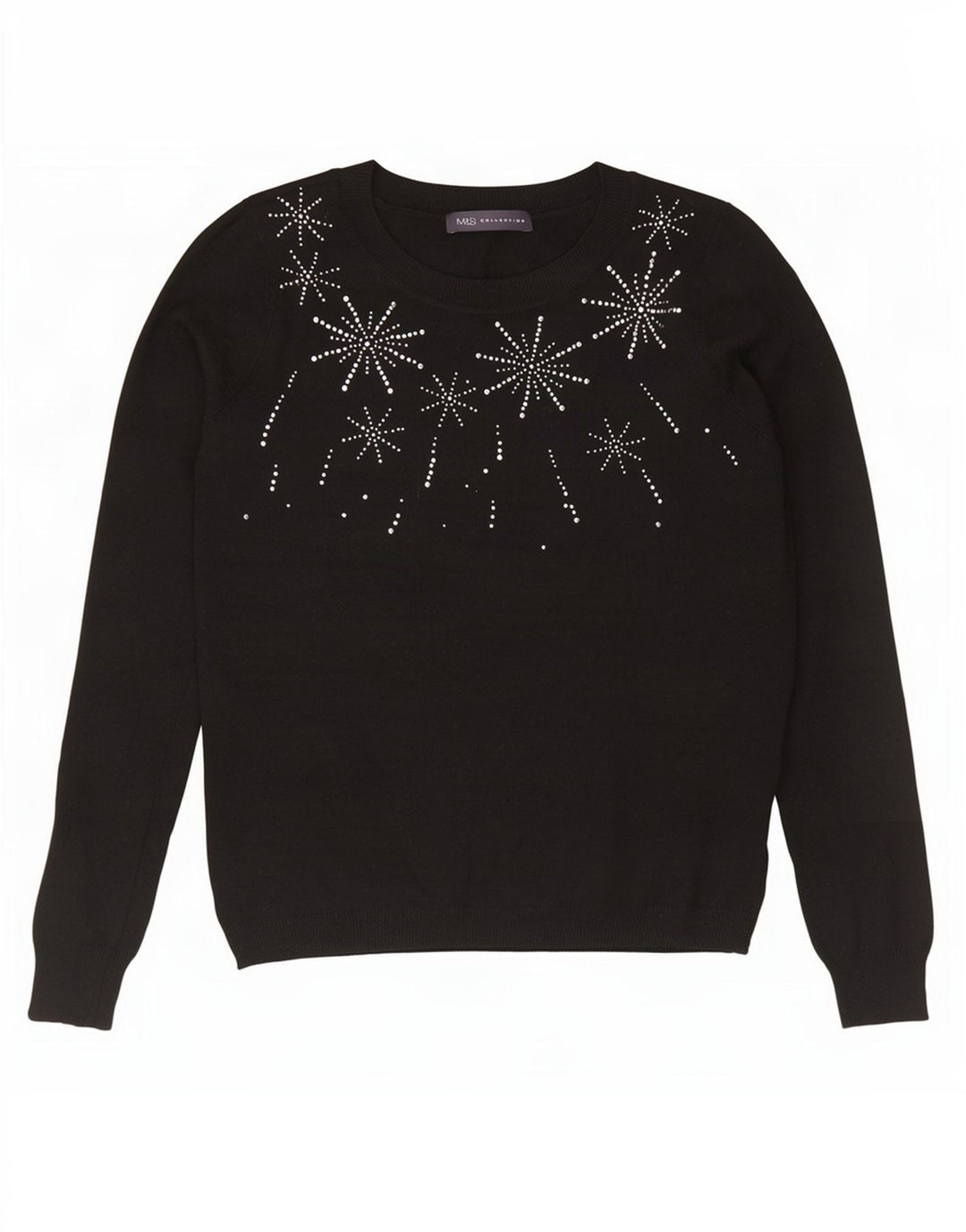 Maglione da donna con scollo a barca con grafica Marks & Spencer UK 12 medio nero