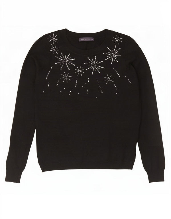 Maglione da donna con scollo a barca con grafica Marks & Spencer UK 12 medio nero