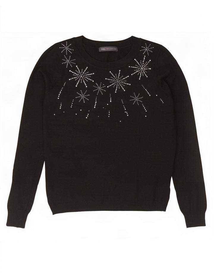 Maglione da donna con scollo a barca con grafica Marks & Spencer UK 12 medio nero