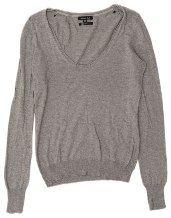 Maglione maglione con scollo a V da donna Massimo Dutti UK 10 piccolo grigio seta