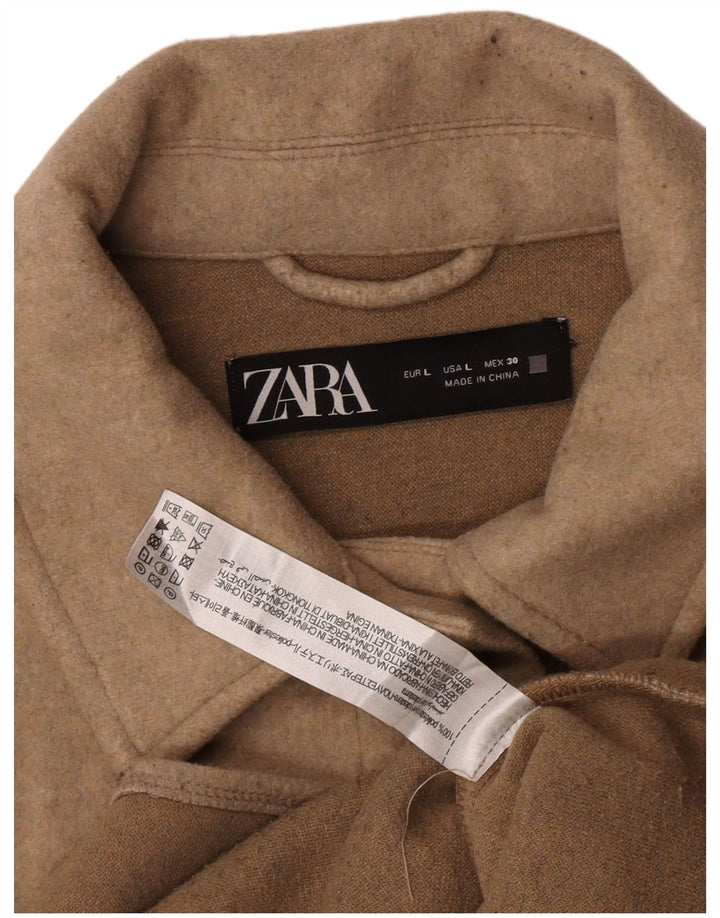 Giacca Shacket da donna Zara UK 14 grande poliestere beige