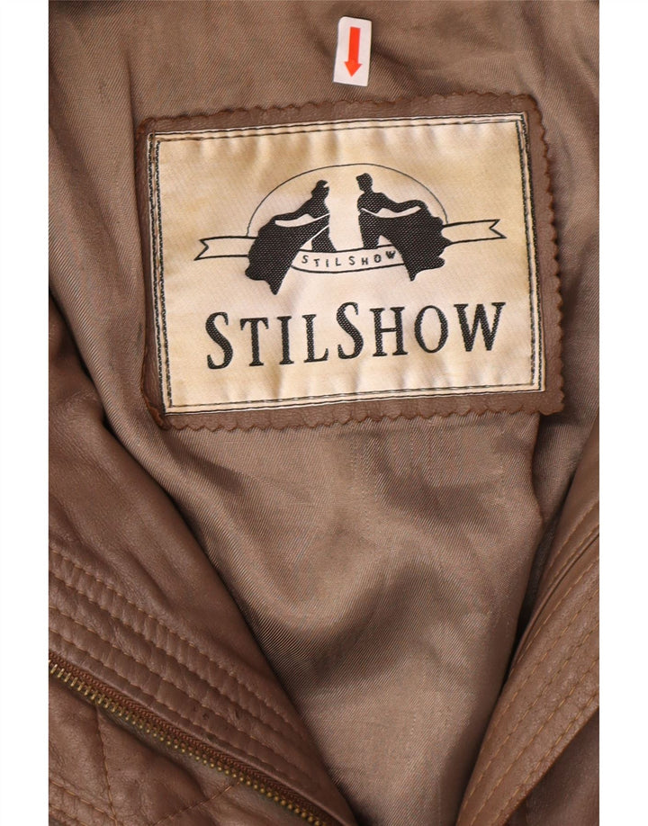 VINTAGE Womens Oversized Hooded Leather Coat UK 10 Small Brown Leather