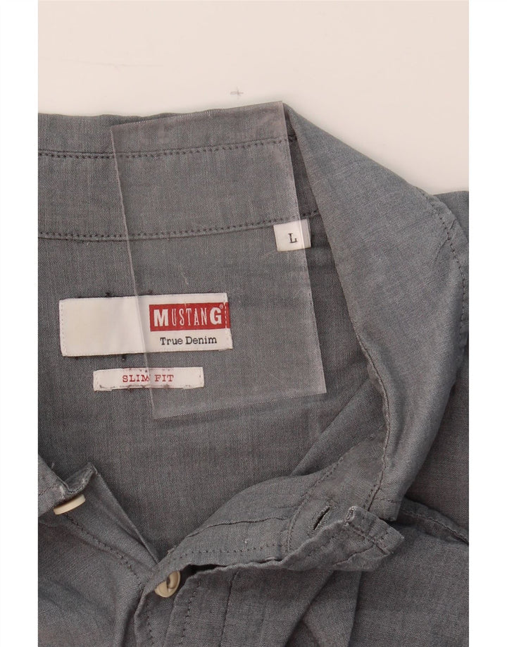 MUSTANG Mens Slim Fit Short Sleeve Shirt Large Grey Vintage Mustang and Second-Hand Mustang from Messina Hembry 