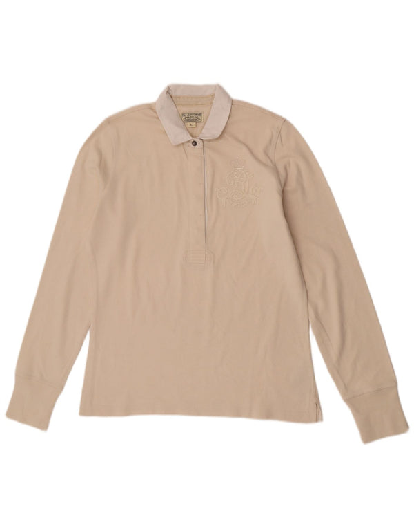 Polo a maniche lunghe da donna Ralph Lauren UK 14 grande cotone bianco sporco