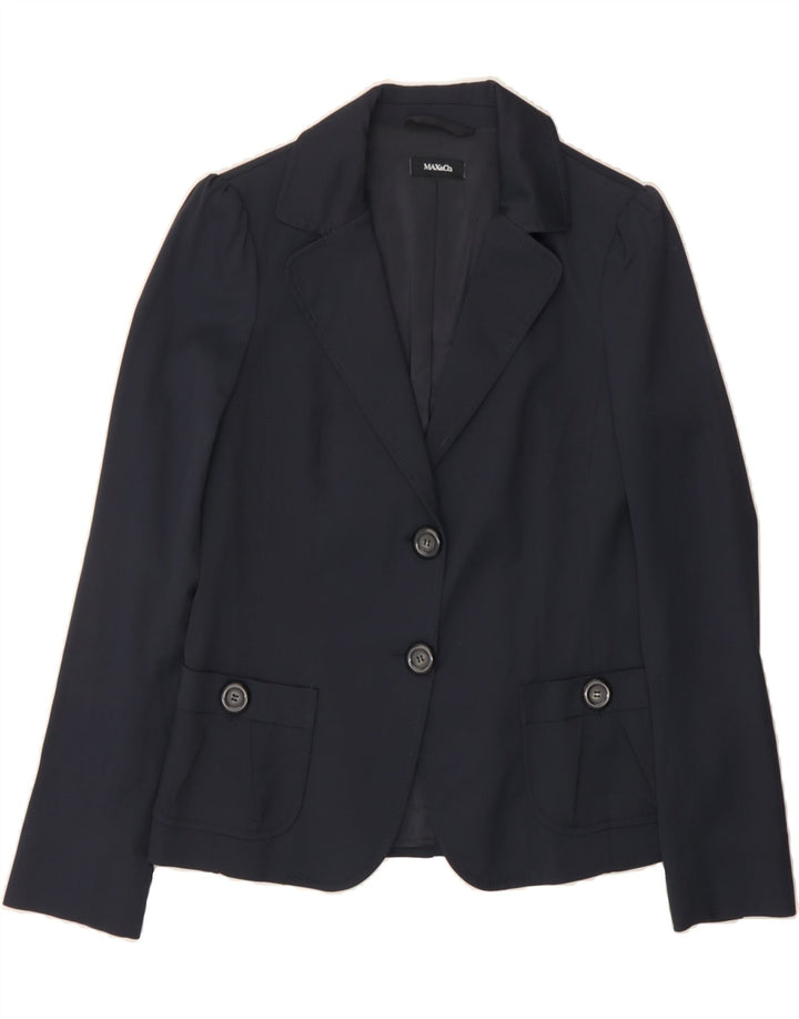 MAX & CO. Womens 2 Button Blazer Jacket UK 14 Large Navy Blue Viscose Vintage Max & Co. and Second-Hand Max & Co. from Messina Hembry 