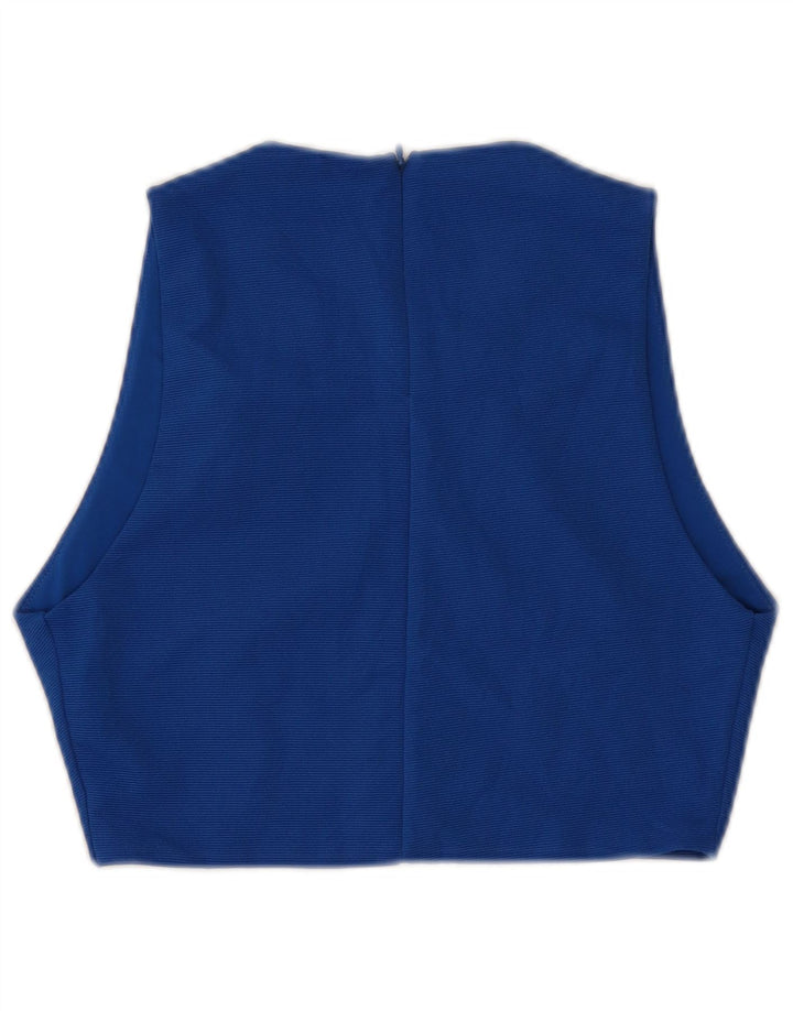 Top corto senza maniche in camicetta da donna Zara UK 14 grande poliestere blu
