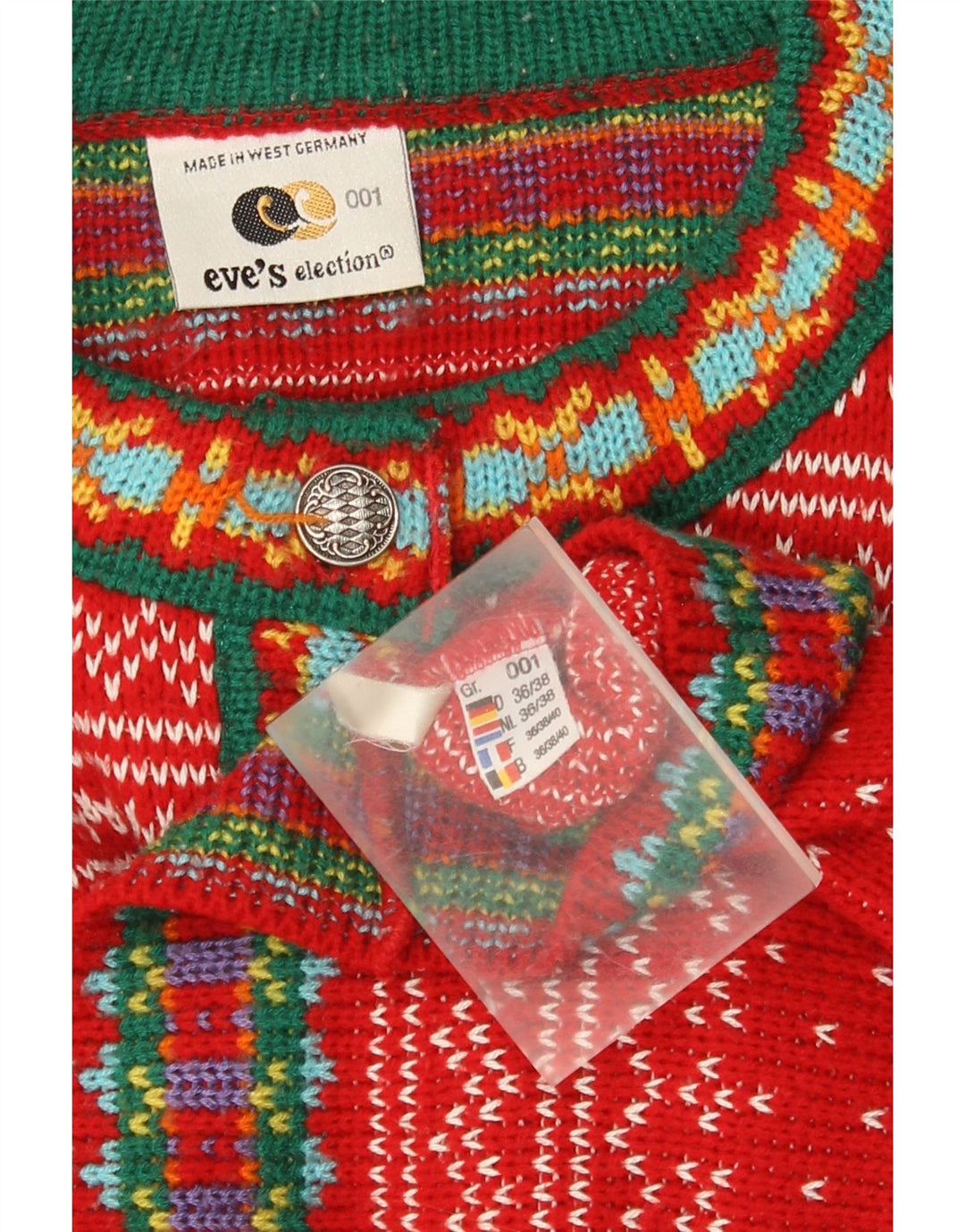 Maglione cardigan da donna Eve's Election EU 36/38 Small Red Fair Isle