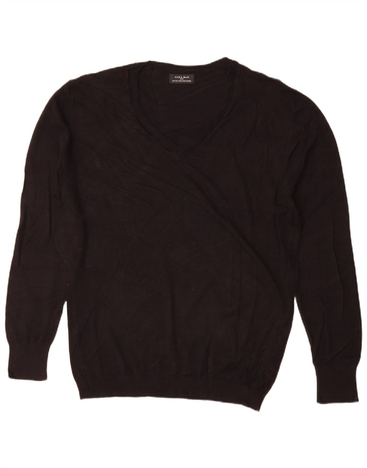 Maglione Zara da uomo con scollo a V grande in viscosa nera