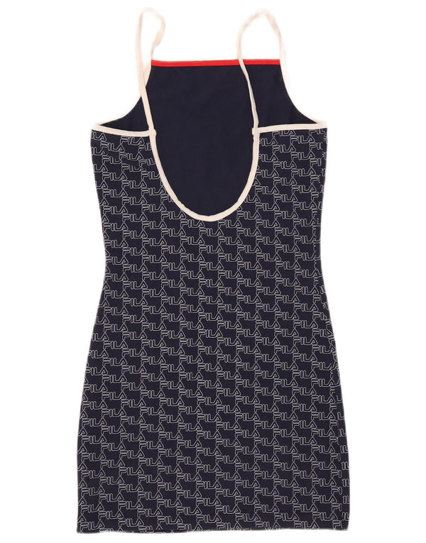 Abito tubino senza maniche con grafica da donna Fila UK 10 piccolo cotone blu navy