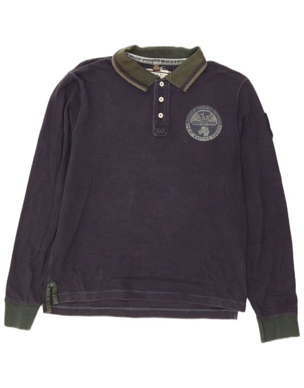 Polo da rugby da uomo a maniche lunghe con grafica Napapijri, grande, in cotone blu navy