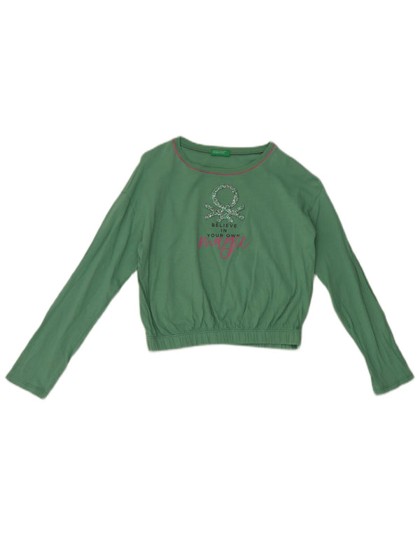 Top corto grafico per ragazze Benetton manica lunga 7-8 anni verde