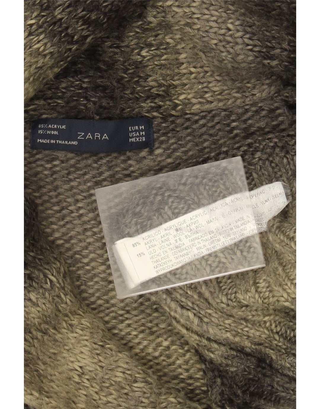 Maglione cardigan lungo da donna Zara UK 14 Acrilico a righe grigio medio