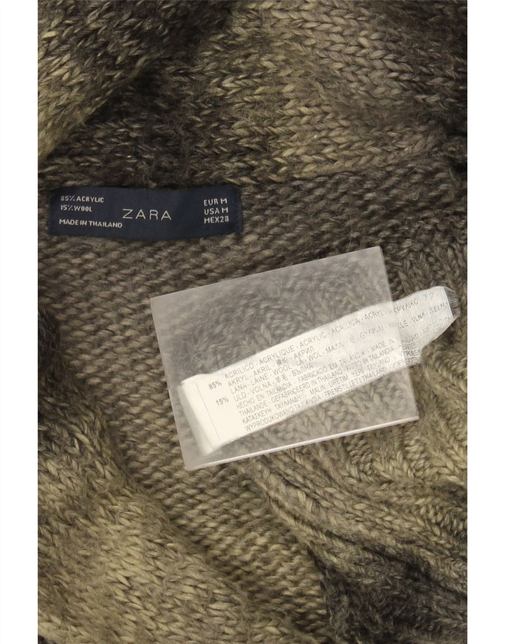 Maglione cardigan lungo da donna Zara UK 14 Acrilico a righe grigio medio