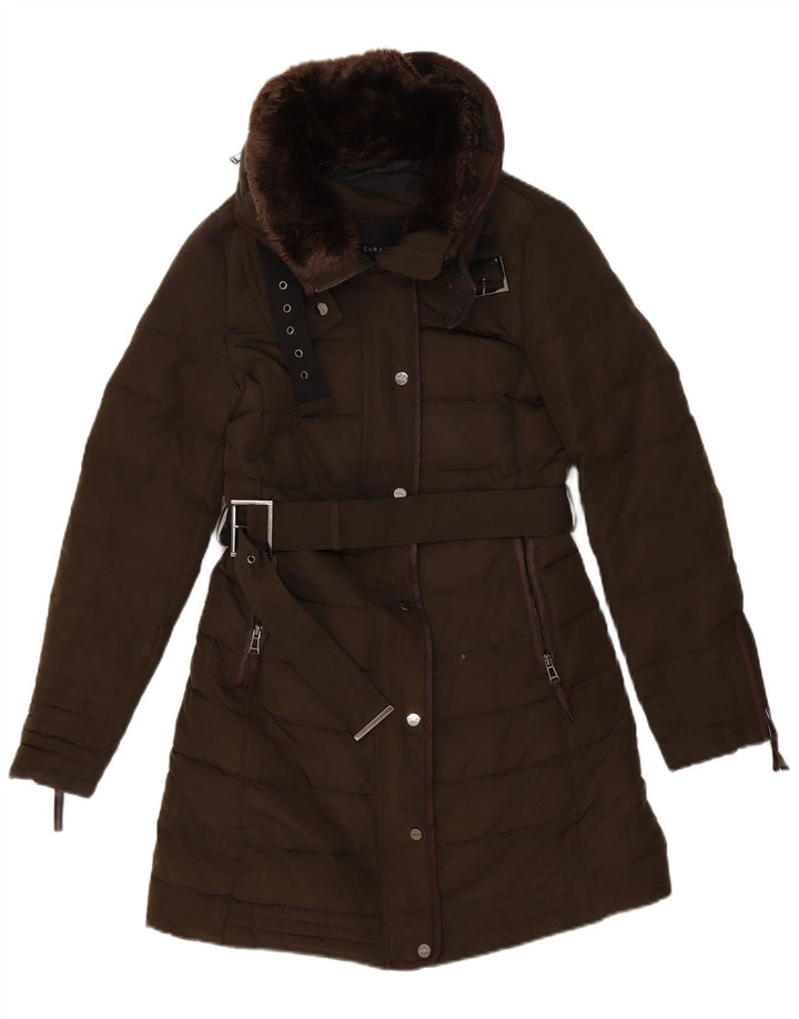 Cappotto imbottito da donna Zara UK 10 piccolo acrilico kaki