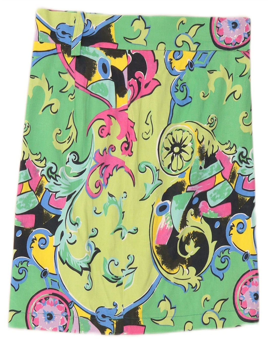 Gonna dritta da donna VINTAGE W26 piccola verde Paisley