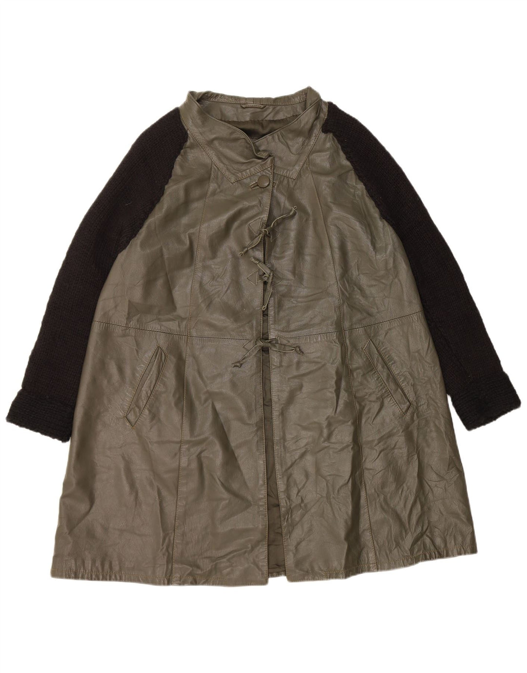 Cappotto oversize in pelle vintage da donna IT 40 piccolo in pelle verde color block