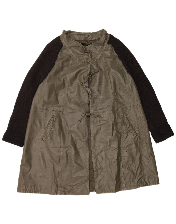 Cappotto oversize in pelle vintage da donna IT 40 piccolo in pelle verde color block