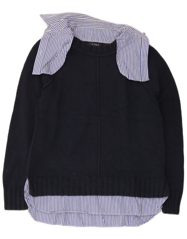 Polo Ralph Lauren maglione da donna con collo a polo UK 10 piccolo blu navy