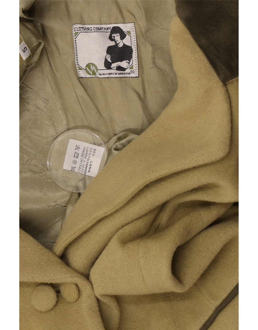 Giacca blazer doppiopetto vintage da donna UK 10 piccola lana kaki