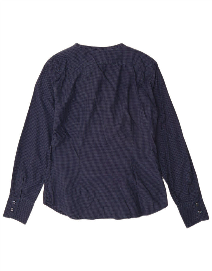 Camicia da donna con volant sul davanti di Henry IT 42 a quadretti blu navy medio