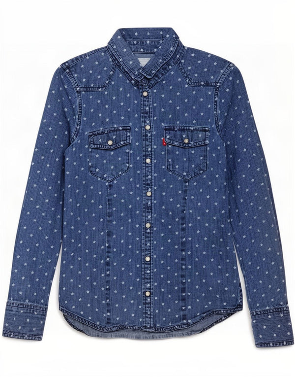Levi's Womens Abstract Pattern Denim Shirt UK 4 XS Blue Cotton
